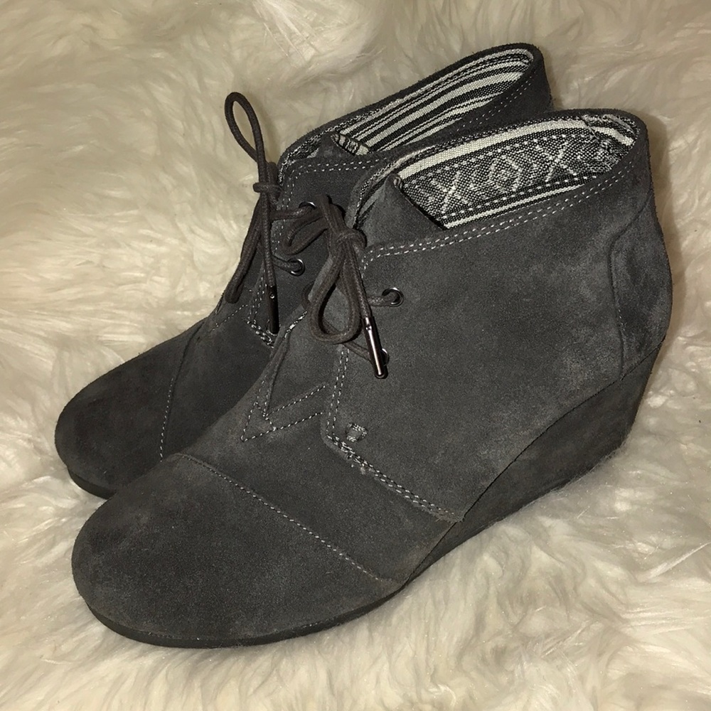 Toms Gray Suede Wedges